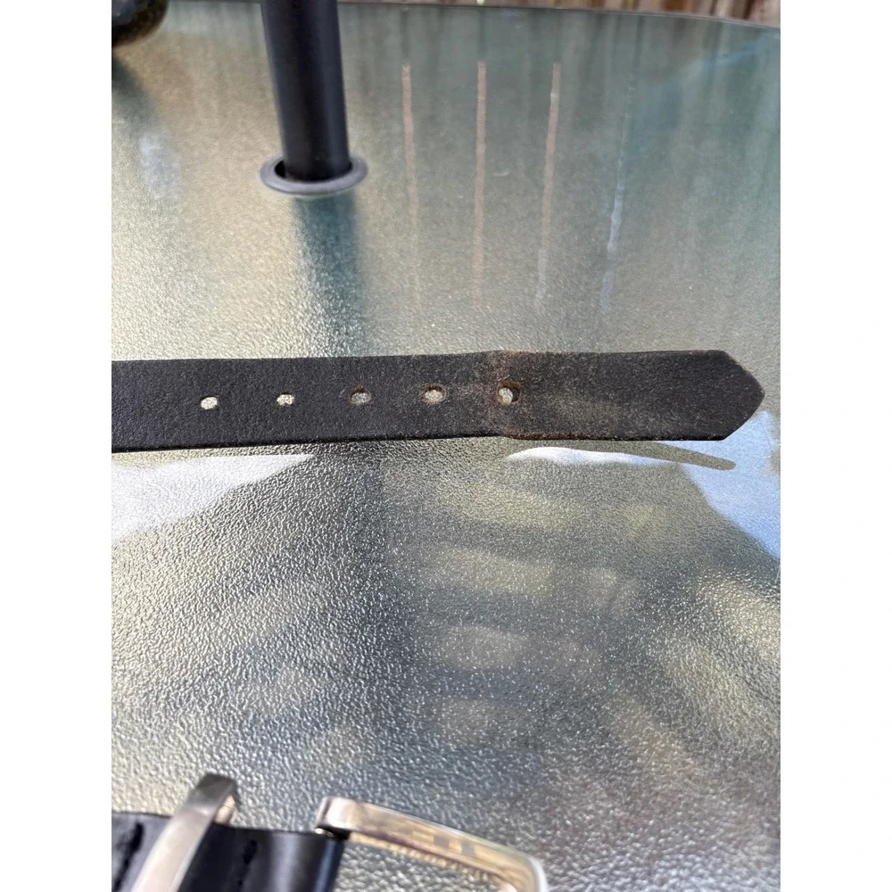 Mens Black Leather Belt Silver Square Buckle Size 34-36 1.5 Inch Wide